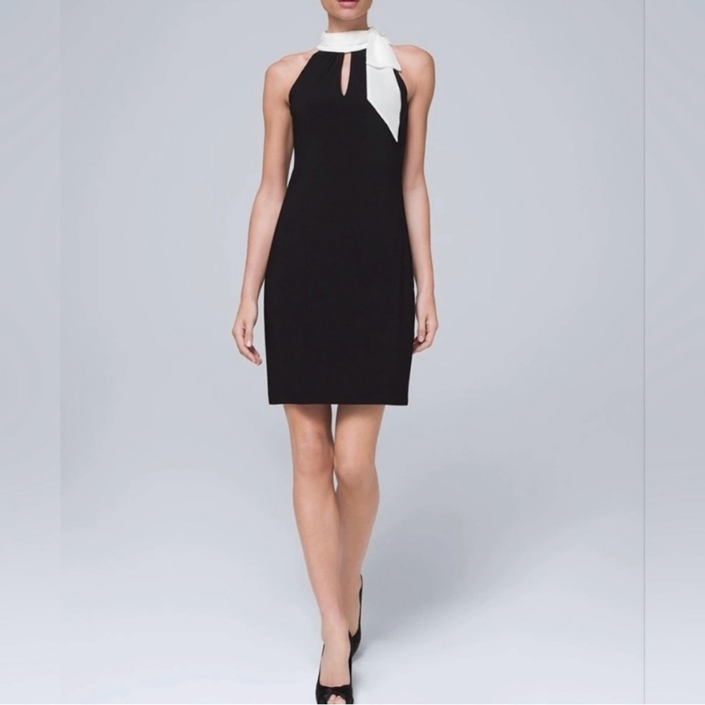 NWT White House Black Market Black Dress w/ White Bow - Small